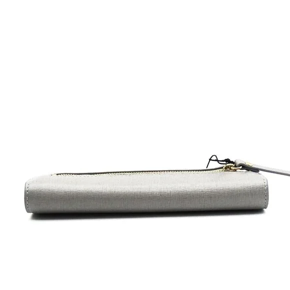 FURLA Grey Saffiano Leather Gold Plated Logo Bifold Wallet - Picture 5 of 8